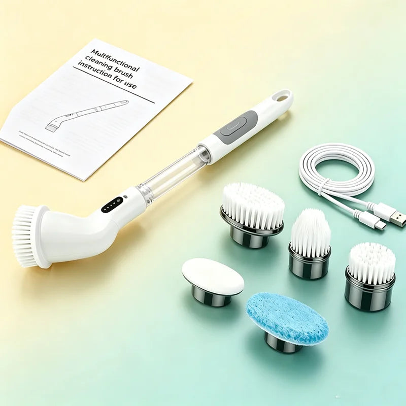 Waterproof electric cleaning brush rinsed under a running tap