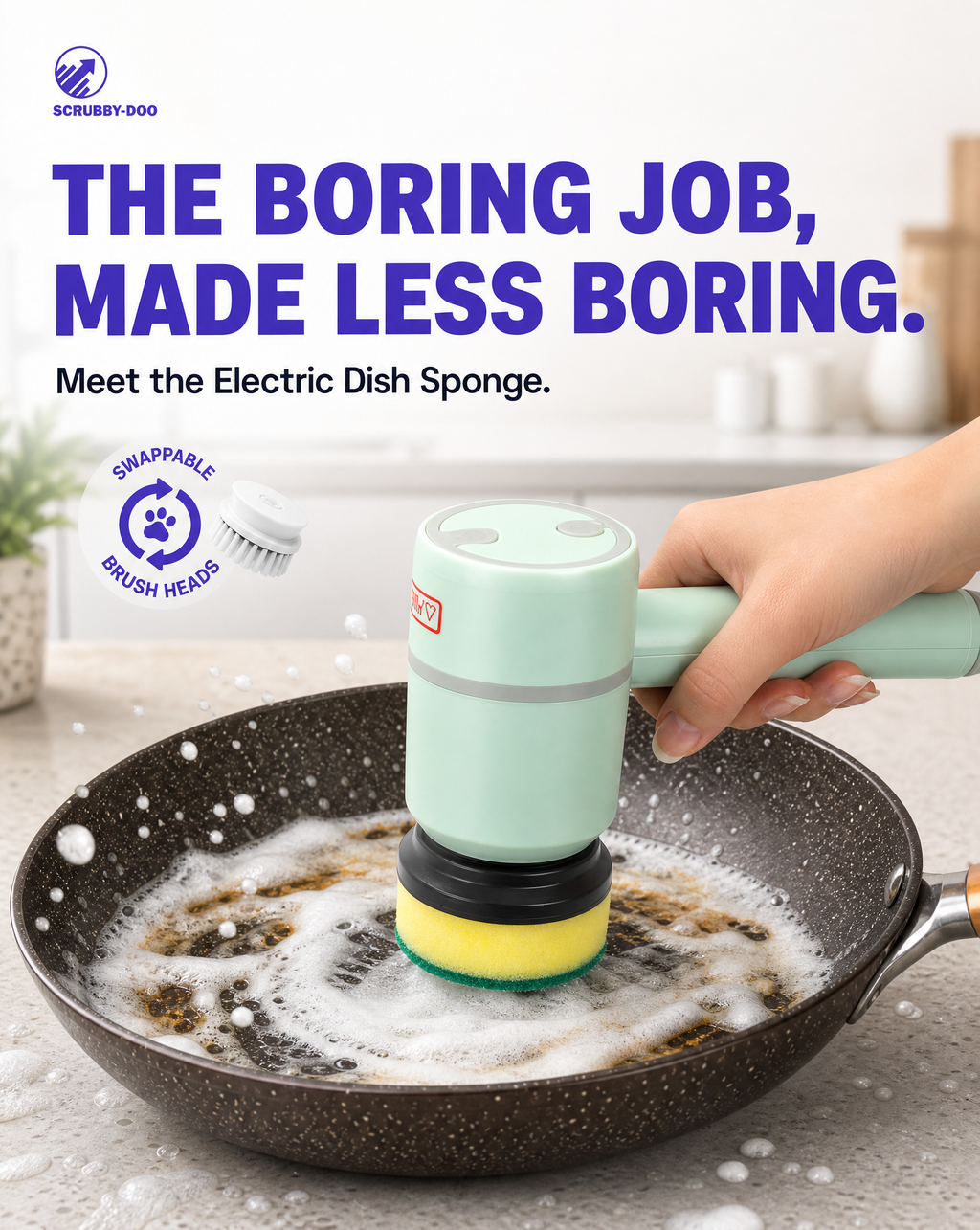 Small electric spin scrubber — cordless electric cleaning brush for dishes and pans