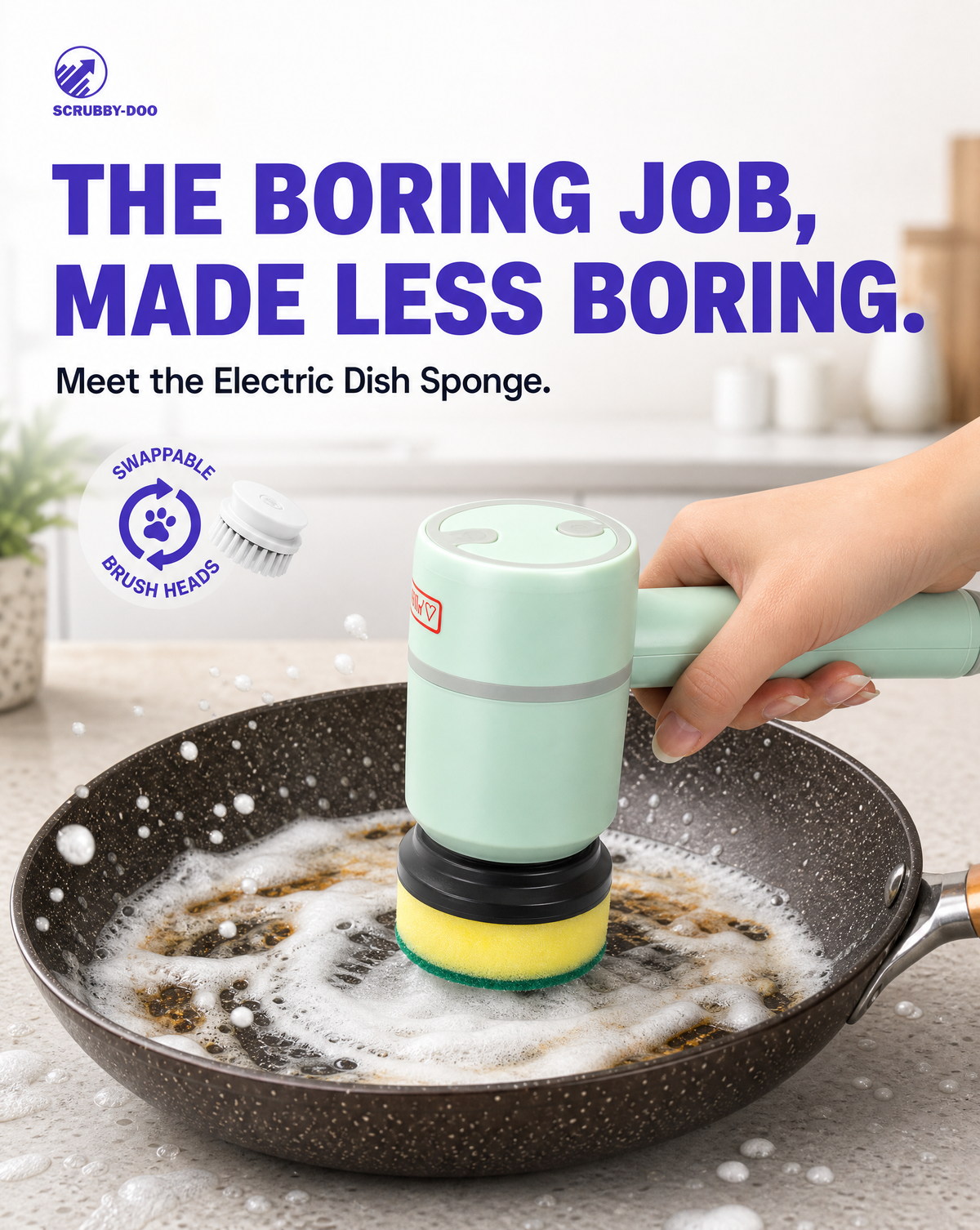 Small electric spin scrubber — cordless electric cleaning brush for dishes and pans